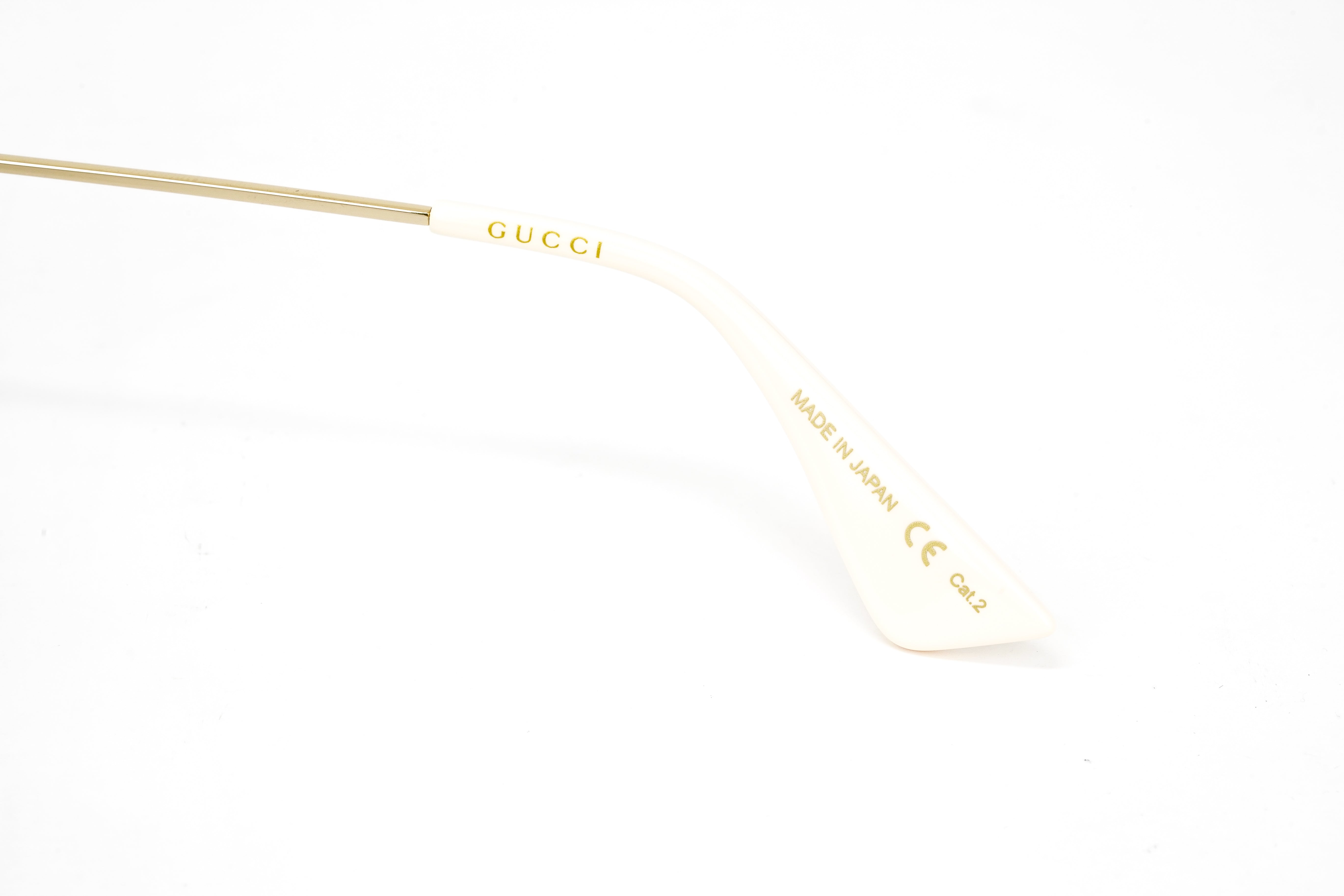 Gucci Women's Sunglasses Oversized Round Gold Maison de l'Amour GG0113S-007 44-GR8 Sunglasses