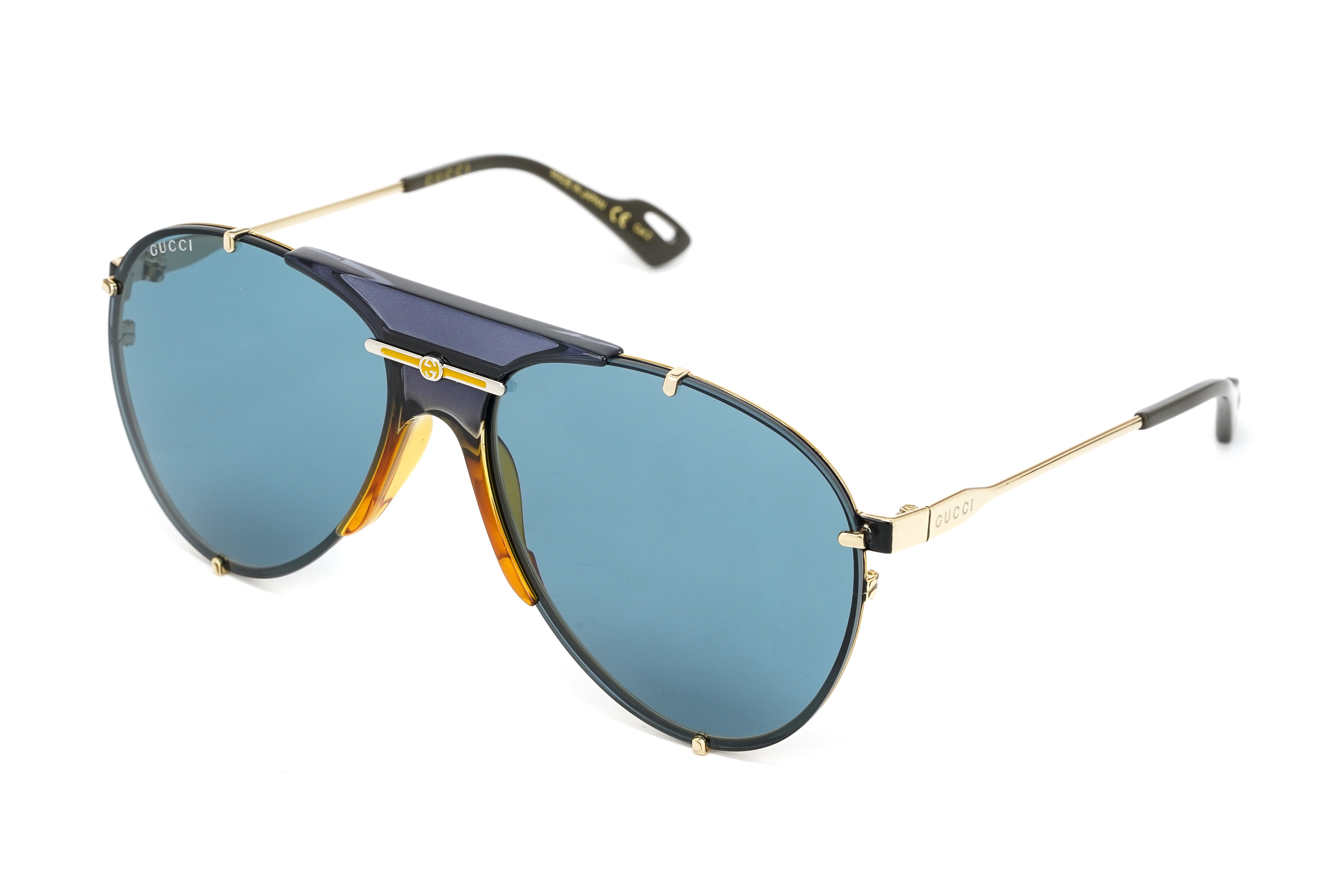 Gucci Unisex Sunglasses Oversized Pilot Blue Gold GG0740S-002 61-GR8 Sunglasses