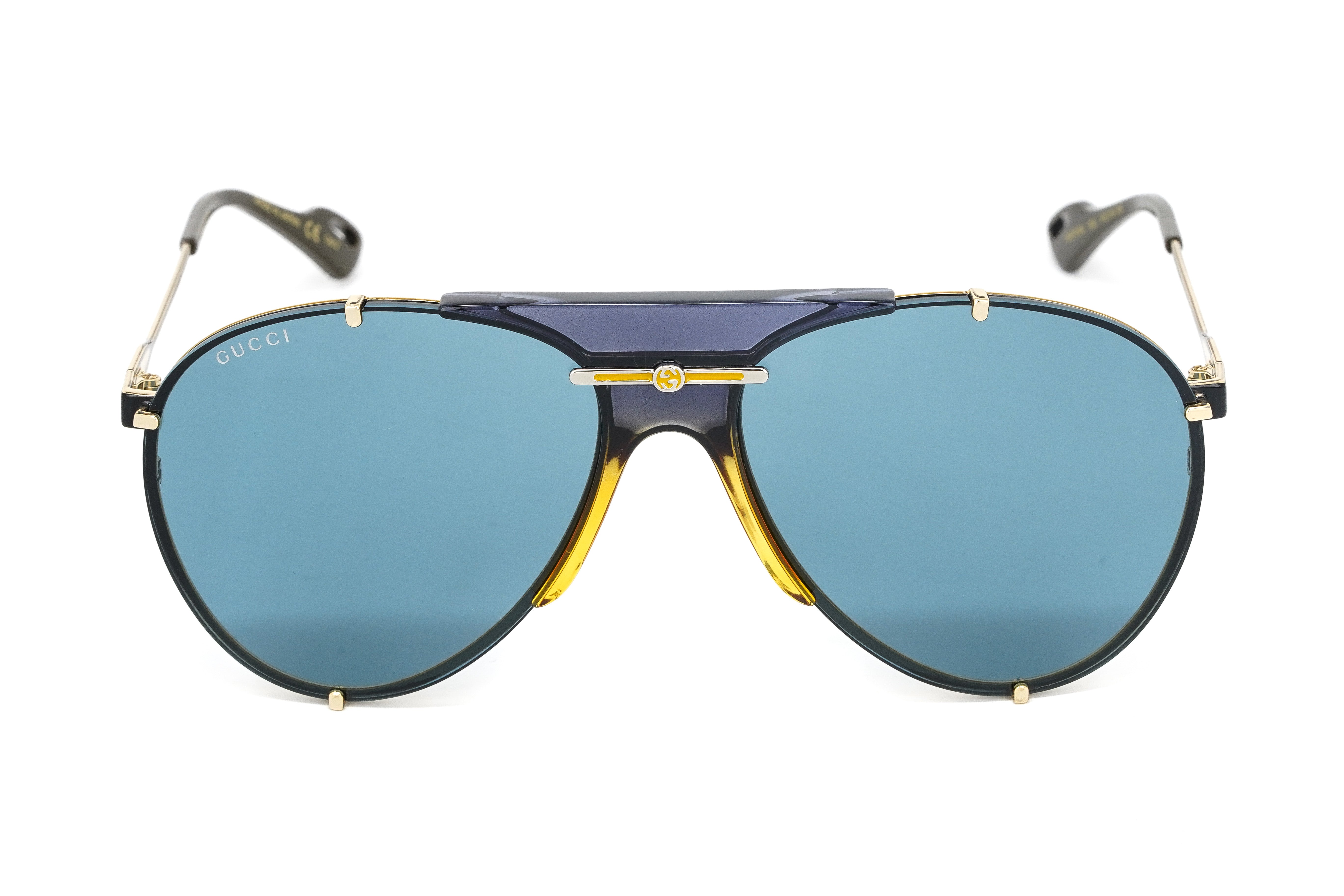 Gucci Unisex Sunglasses Oversized Pilot Blue Gold GG0740S-002 61-GR8 Sunglasses