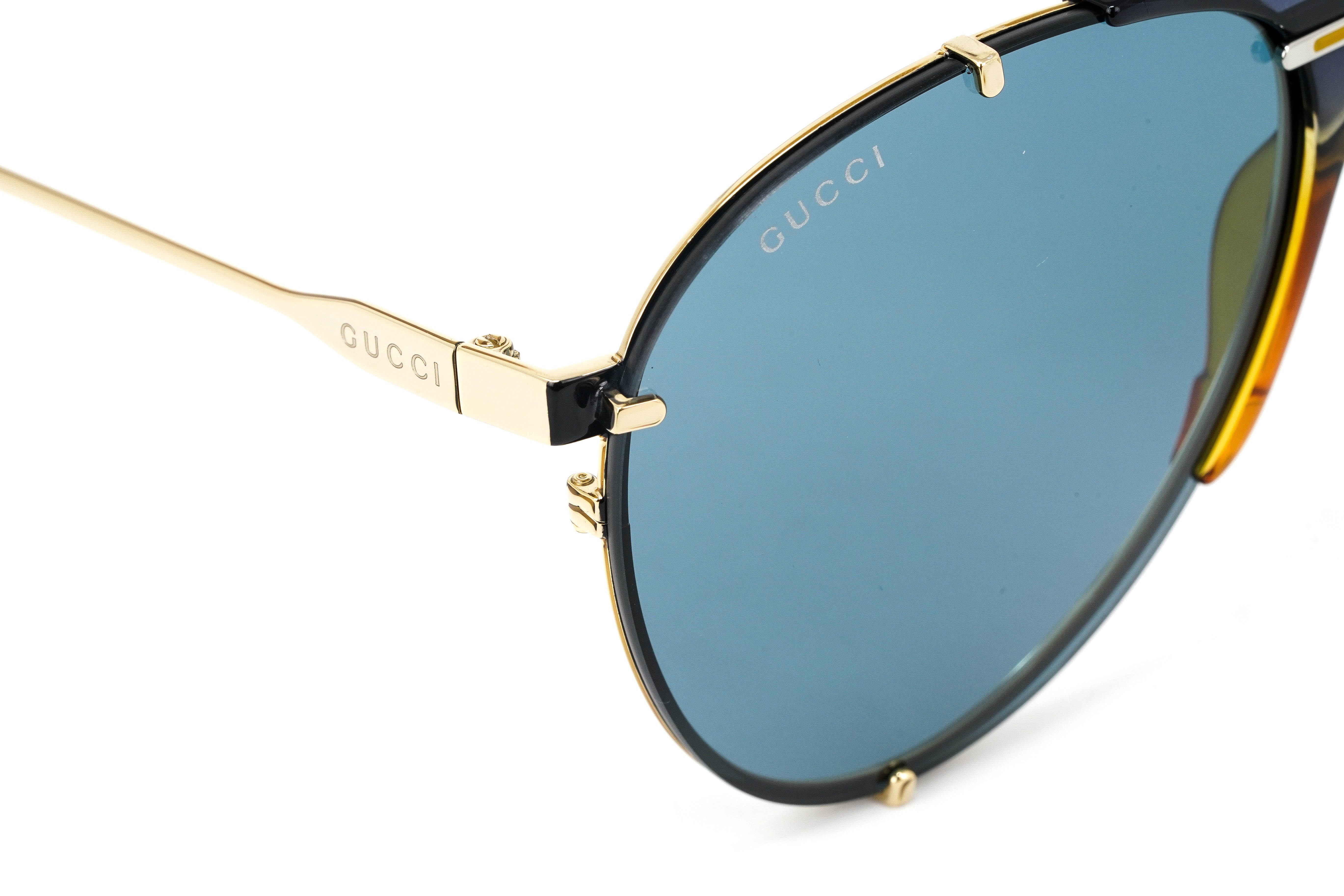 Gucci Unisex Sunglasses Oversized Pilot Blue Gold GG0740S-002 61-GR8 Sunglasses