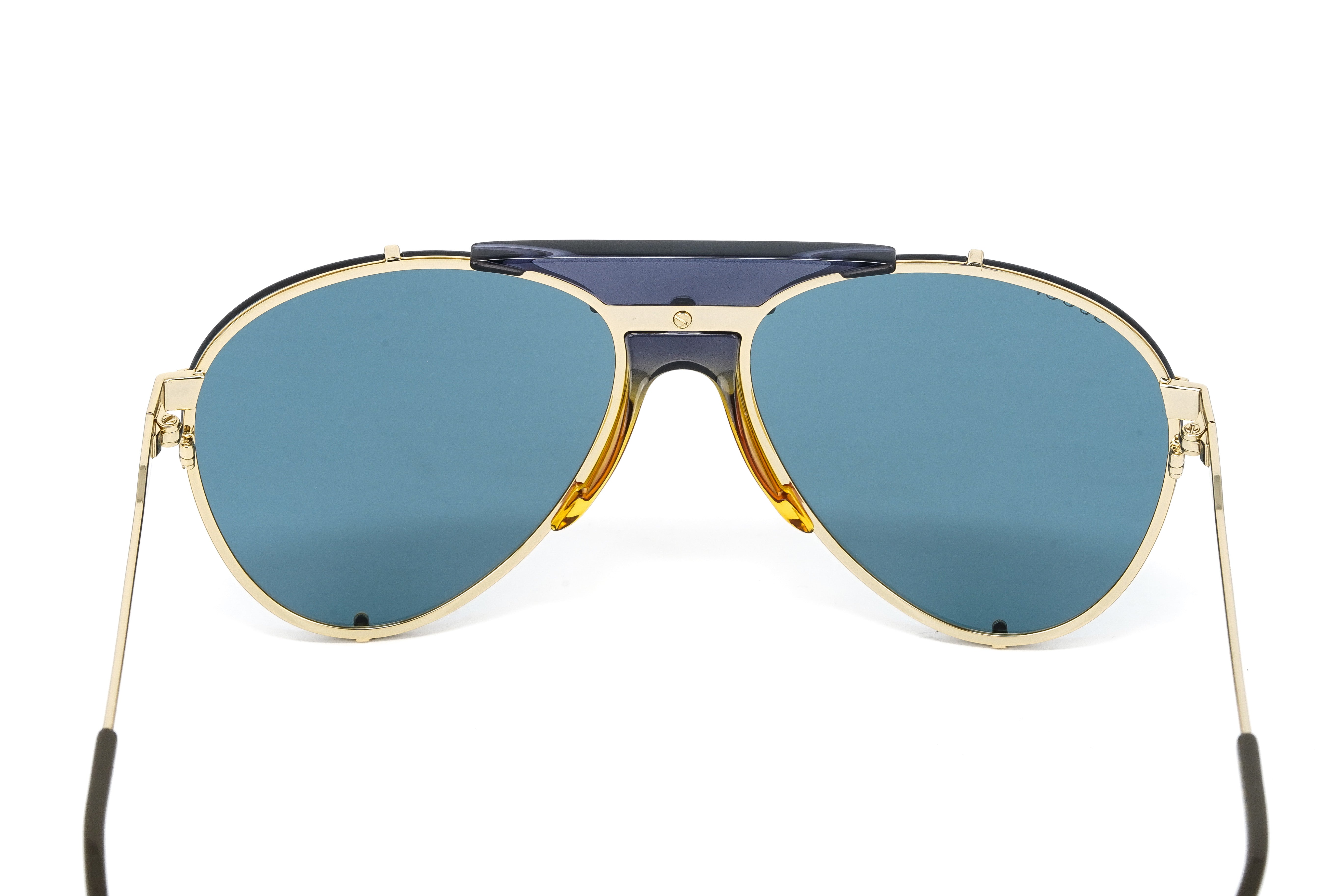 Gucci Unisex Sunglasses Oversized Pilot Blue Gold GG0740S-002 61-GR8 Sunglasses