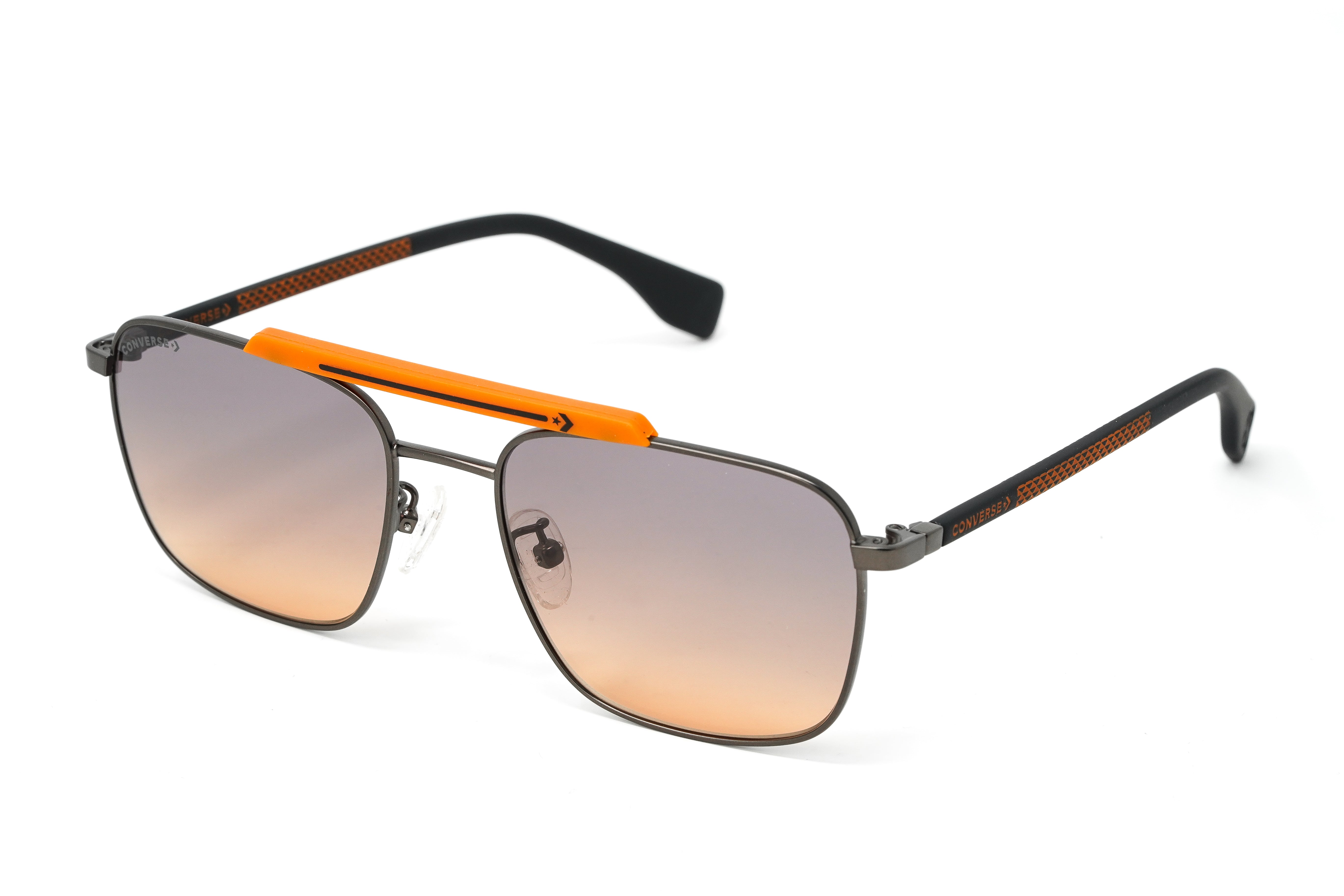 Converse Men's Sunglasses Square Flat Top Matte Grey and Orange SCO224 0627-GR8 Sunglasses