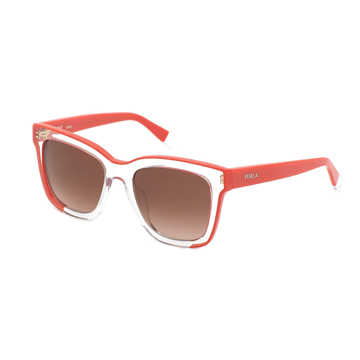 Furla Women's Sunglasses Classic Square Clear/Red SFU069 0AFM-GR8 Sunglasses