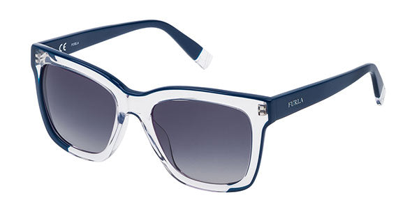Furla Women's Sunglasses Classic Square Clear/Blue SFU069 0D82-GR8 Sunglasses