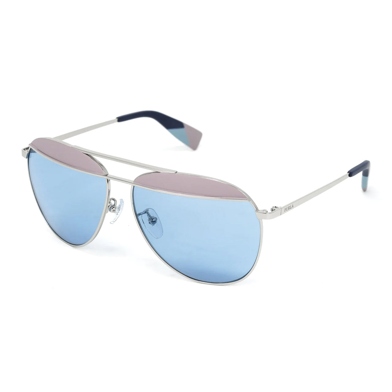 Furla Women's Sunglasses Pilot Silver/Blue SFU236 0523-GR8 Sunglasses