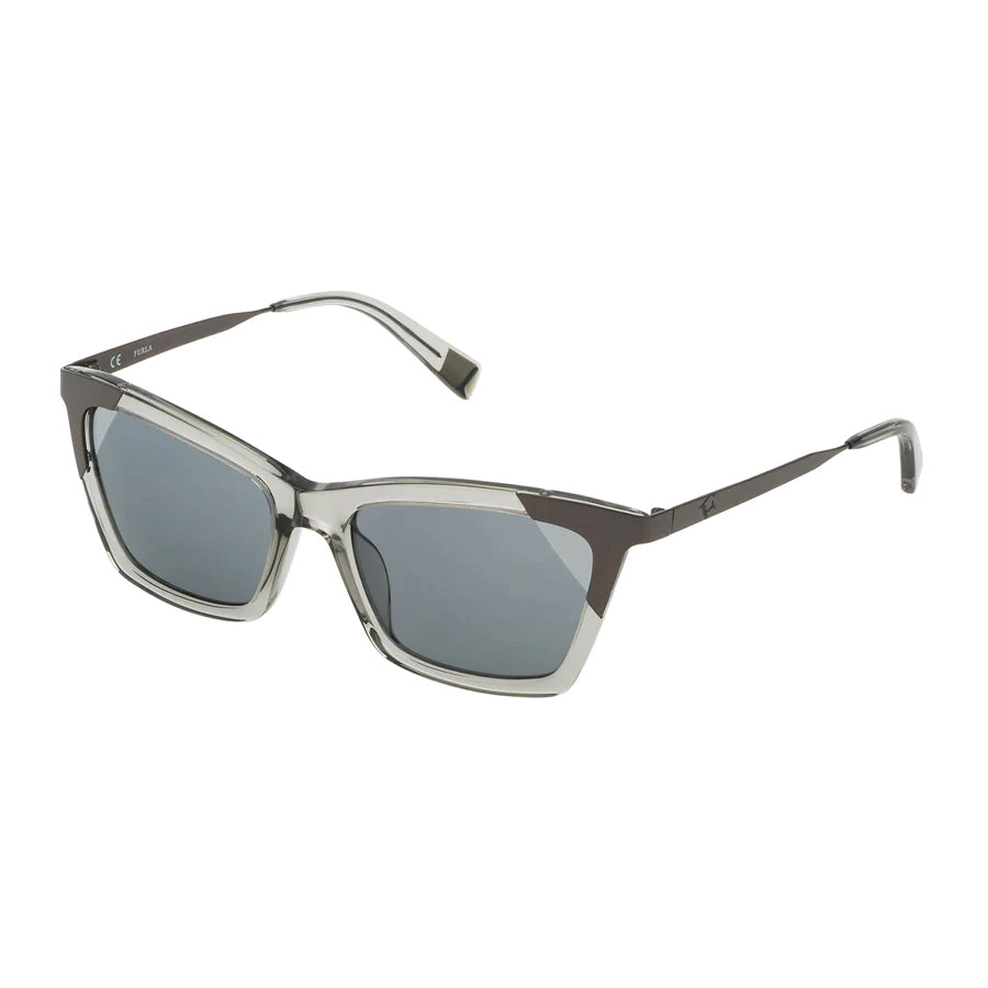 Furla Women's Sunglasses Classic Angular Clear/Grey SFU245 9RMX-GR8 Sunglasses