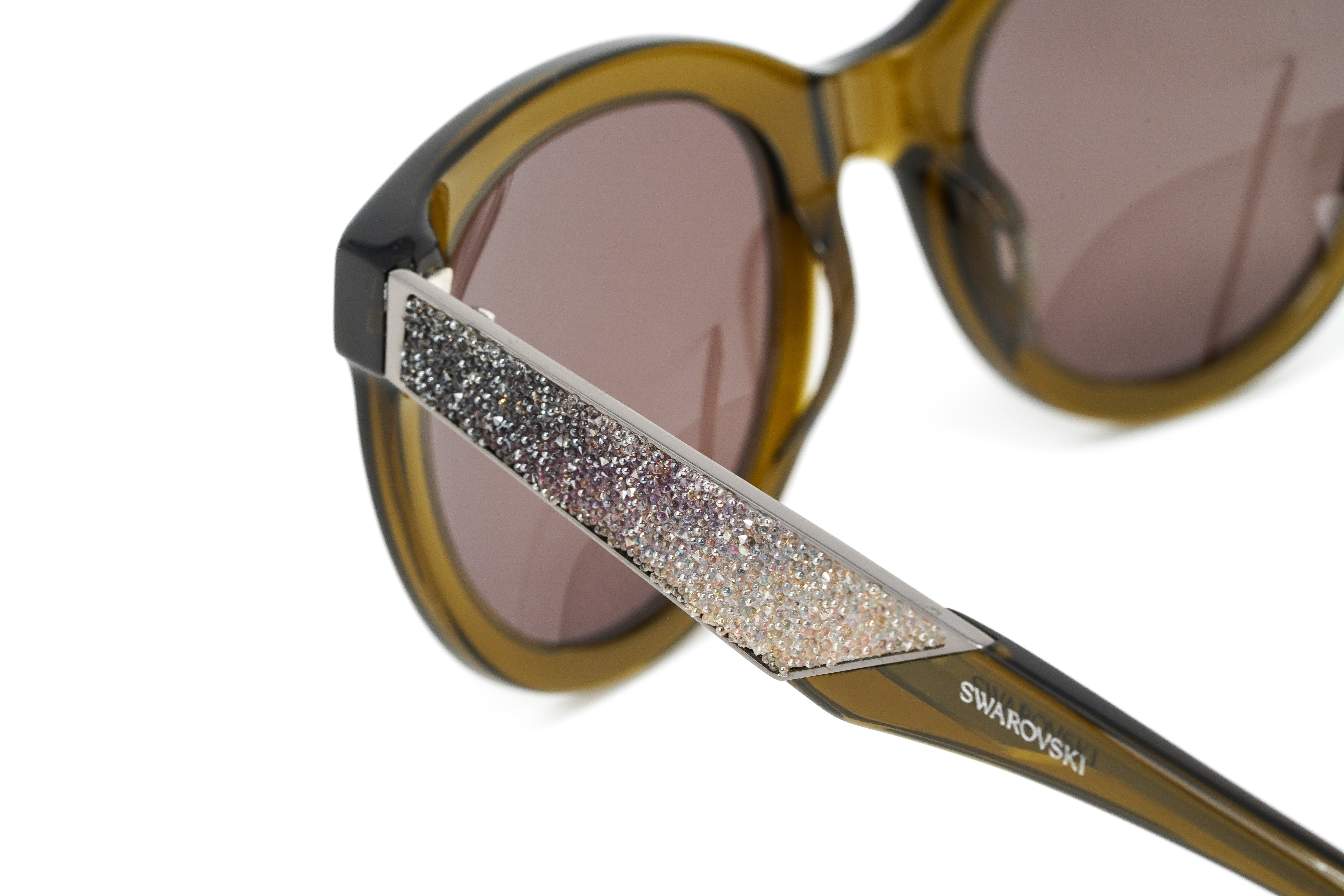 Swarovski Unisex Sunglasses Round Cat Eye Translucent Green SK0126/S 96J-GR8 Sunglasses