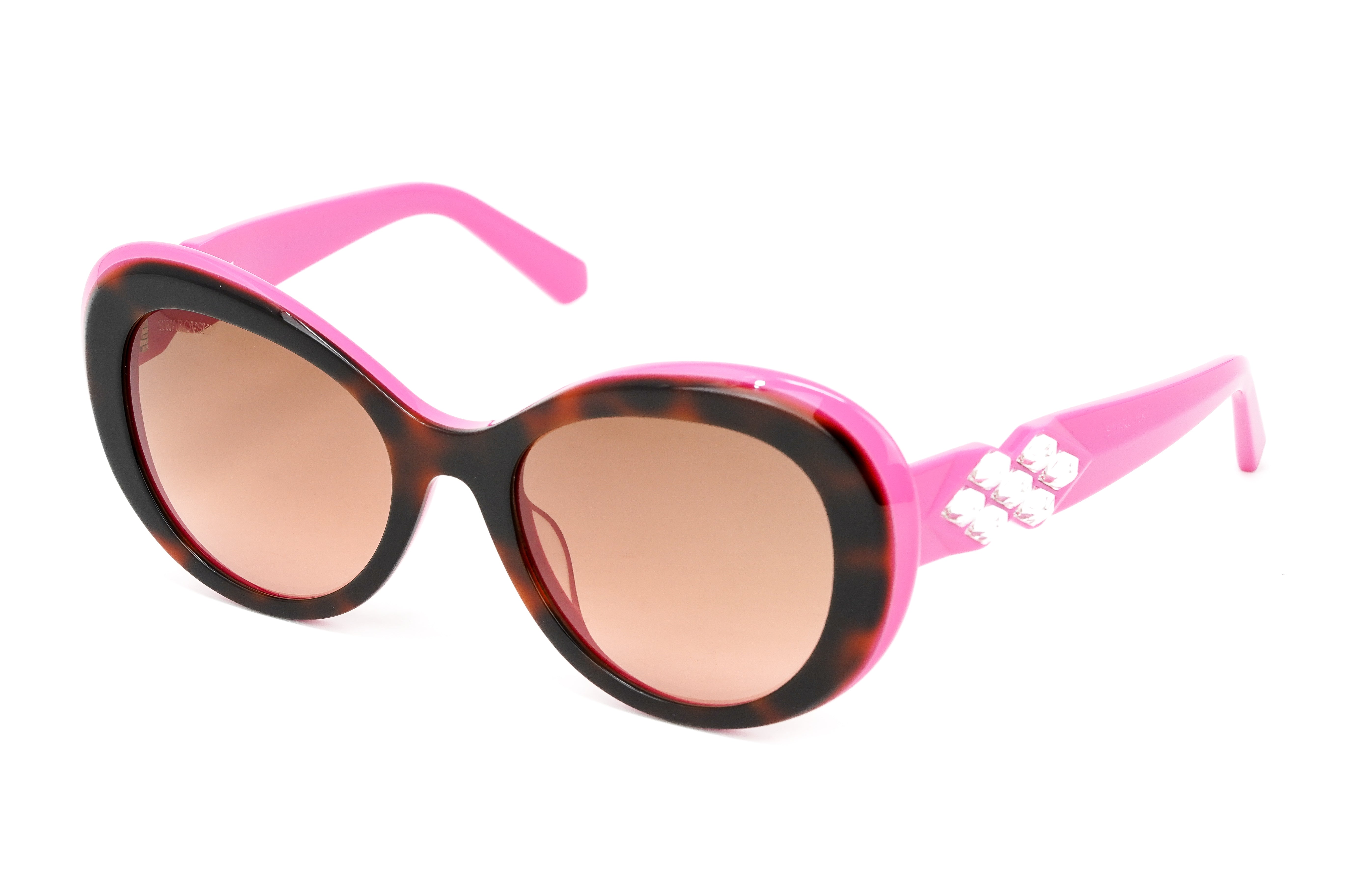 Swarovski Vintage Women's Sunglasses Oval Cat Eye Tortoise Pink SK0224/S 56F-GR8 Sunglasses