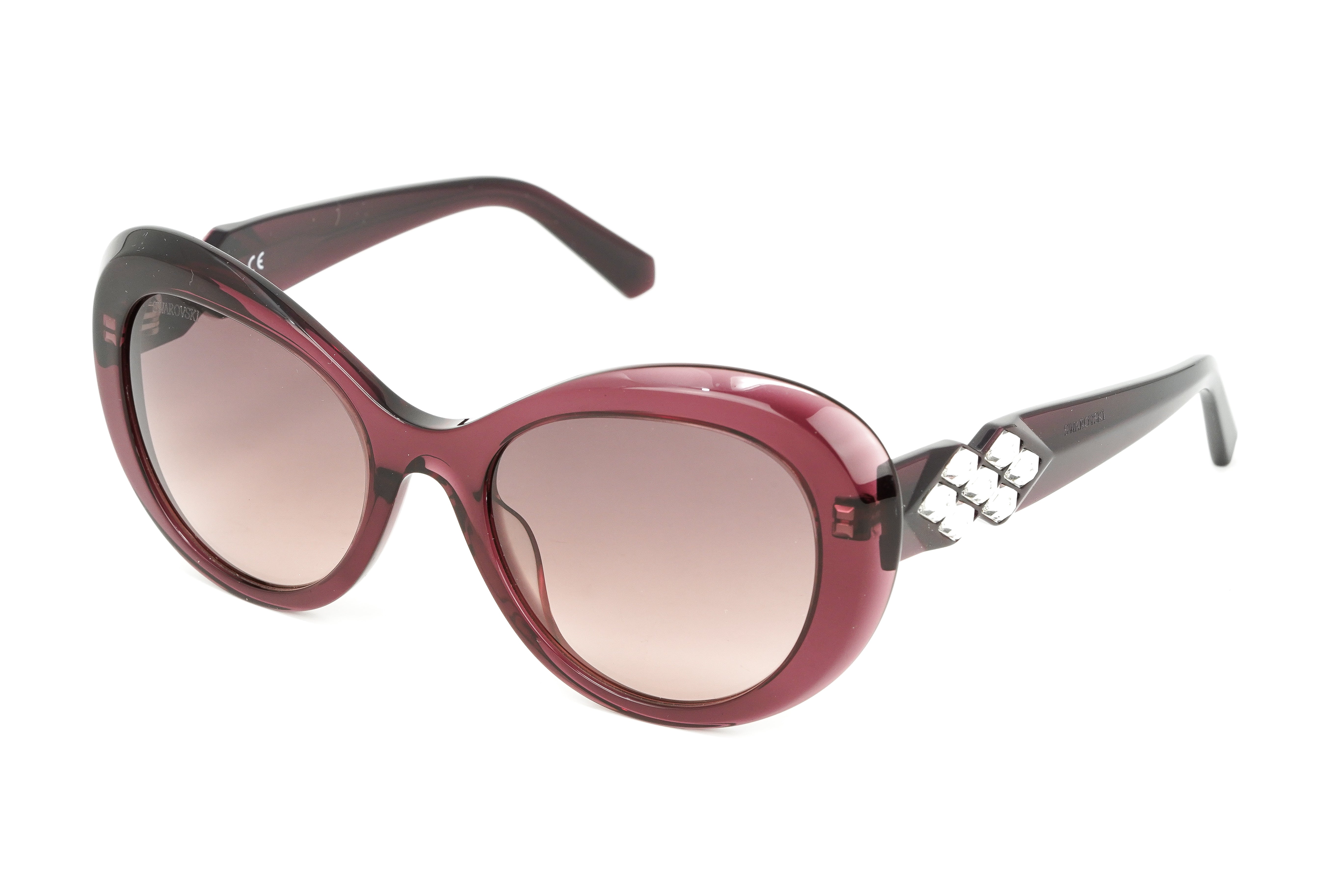 Swarovski Women's Sunglasses Oval Cat Eye Translucent Aubergine SK0224/S 69T-GR8 Sunglasses