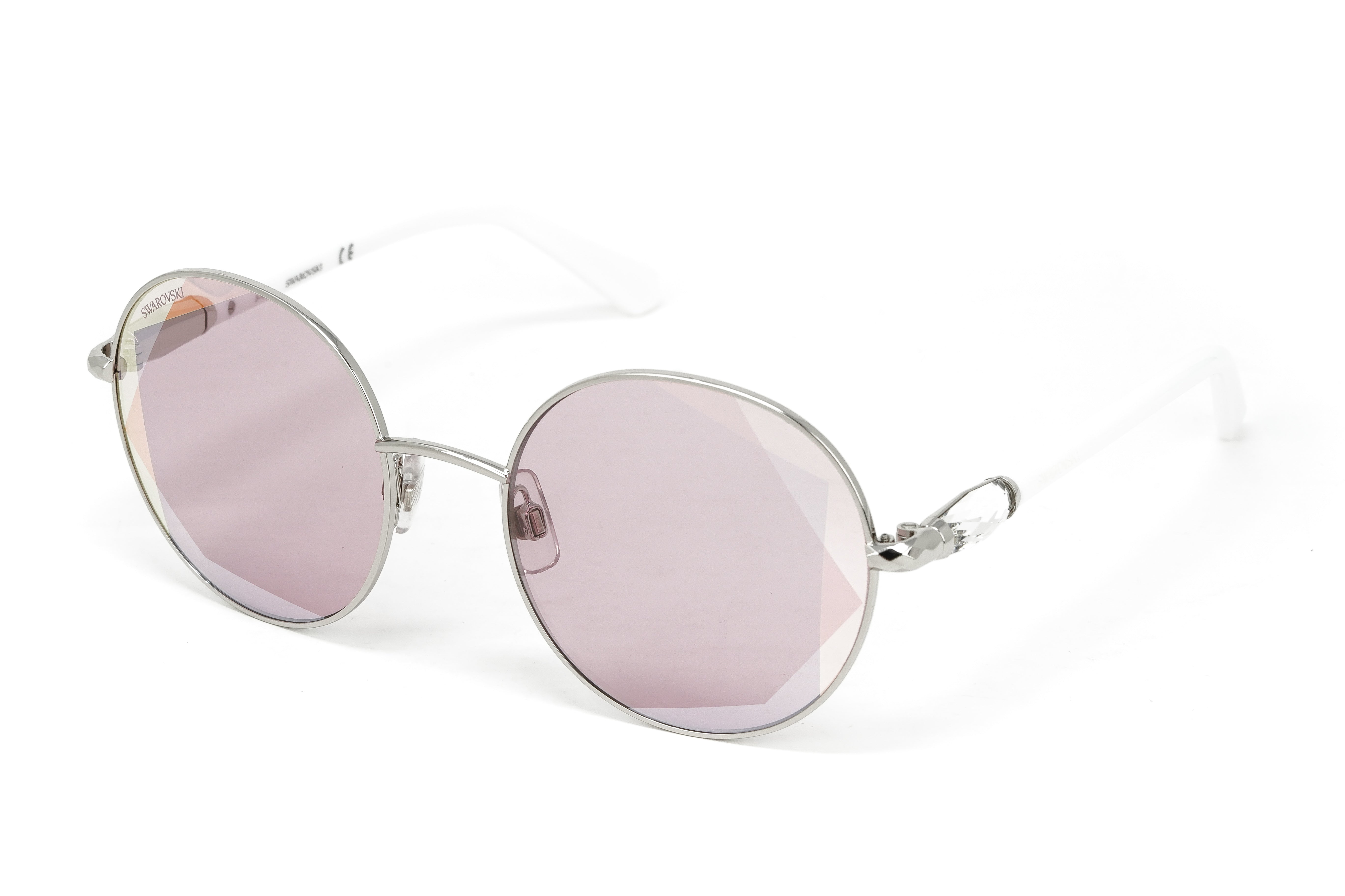 Swarovski Women's Sunglasses Round Silver Pink SK0260/S 16U-GR8 Sunglasses