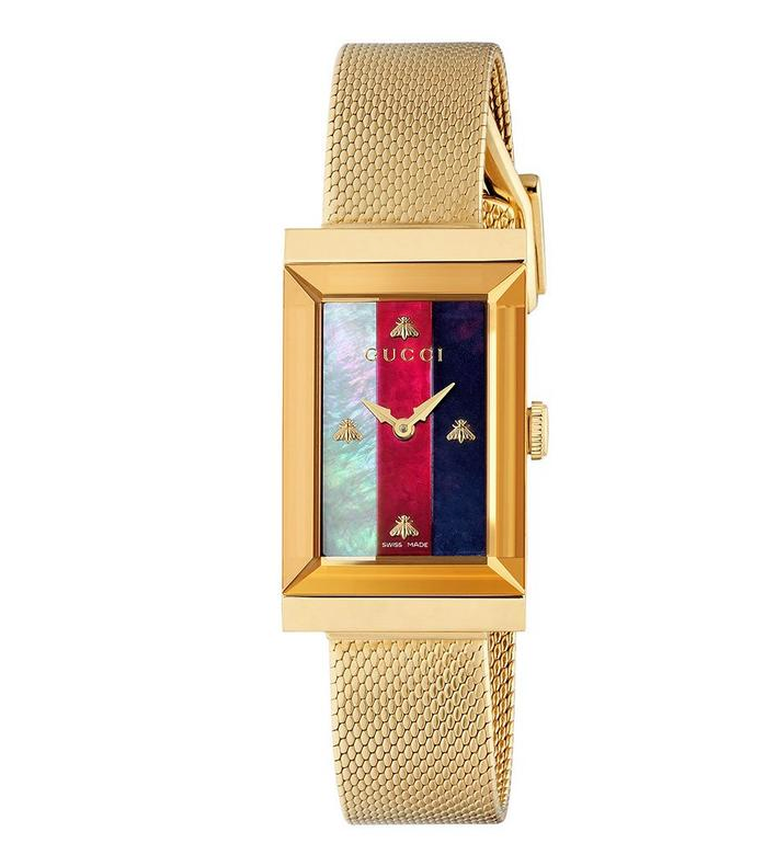 Gucci Watch G-Frame Ladies 21mm Stripe Yellow Gold PVD Bracelet YA147410