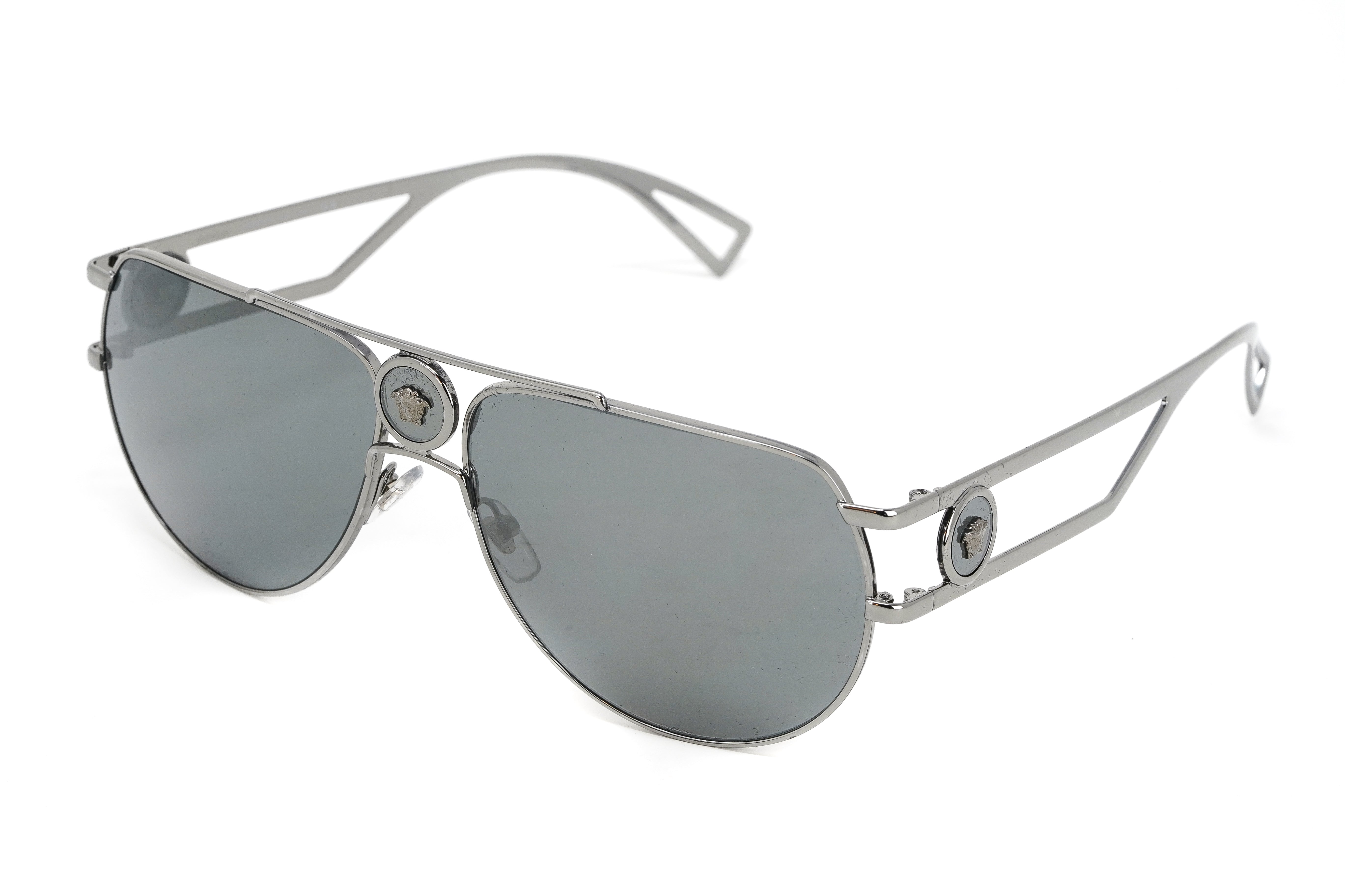 Versace Men's Sunglasses Medusa Pilot Silver Mirror VE2225 10016G-GR8 Sunglasses