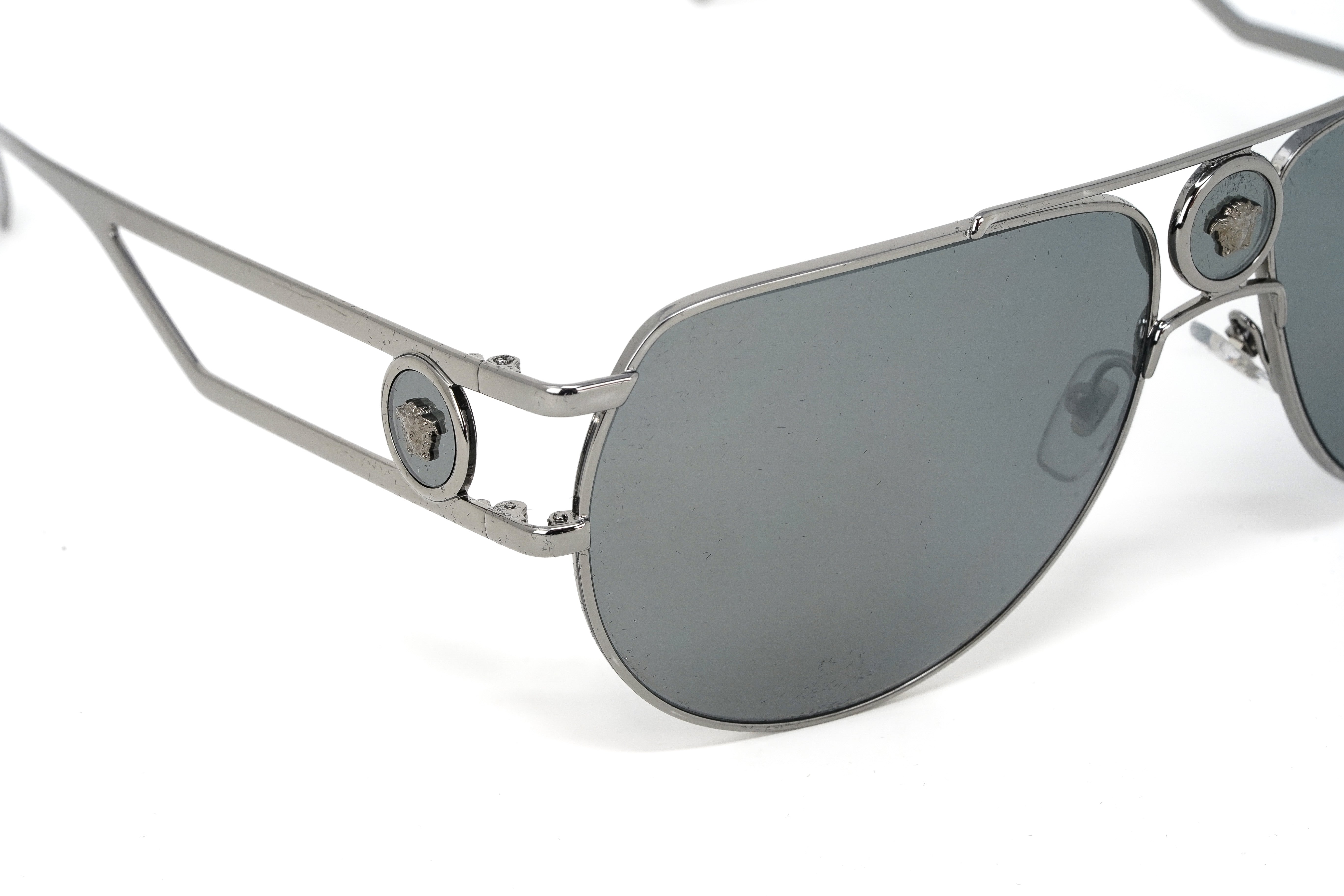 Versace Men's Sunglasses Medusa Pilot Silver Mirror VE2225 10016G-GR8 Sunglasses