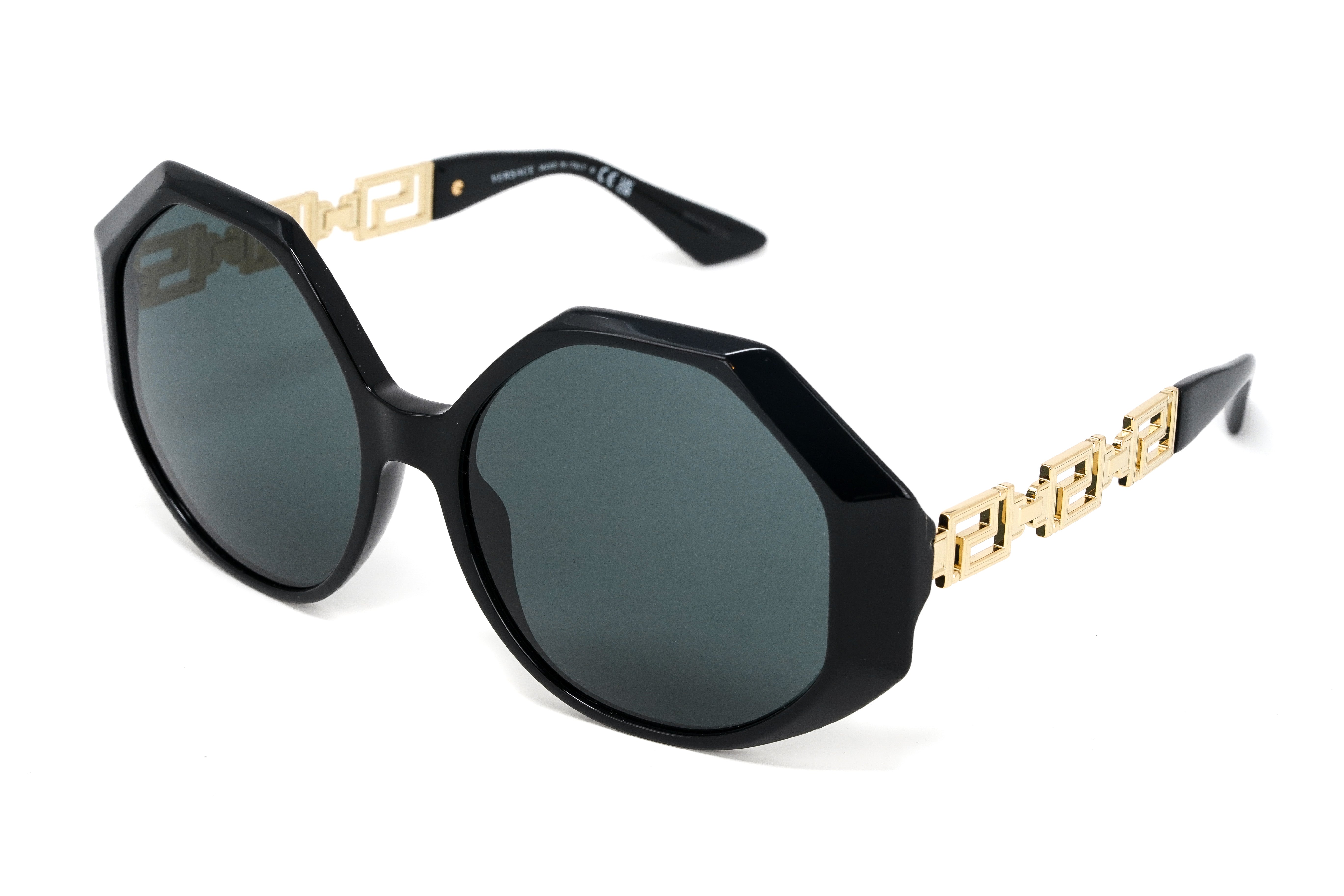 Versace Women's Sunglasses Oversized Hexagonal Black/Gold VE4395 GB1/87-GR8 Sunglasses