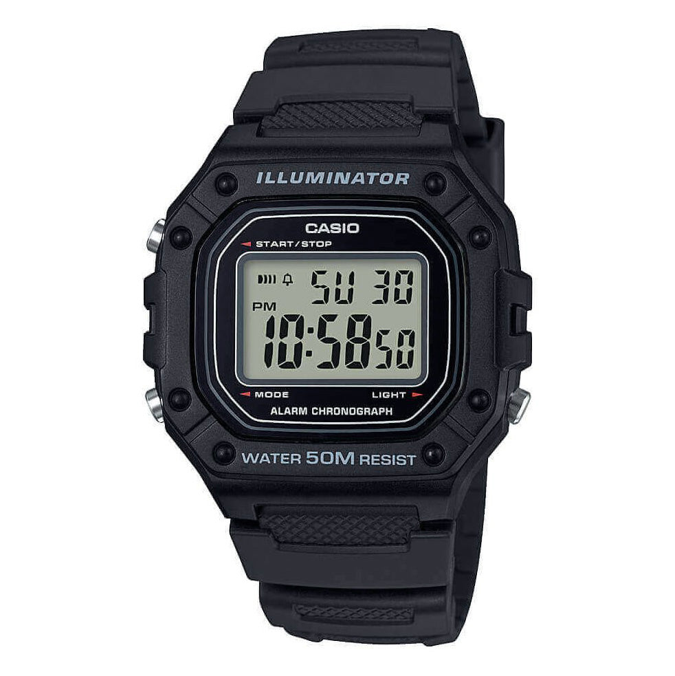 Casio Watch Chronograph Digital Black W-218H-1AVDF