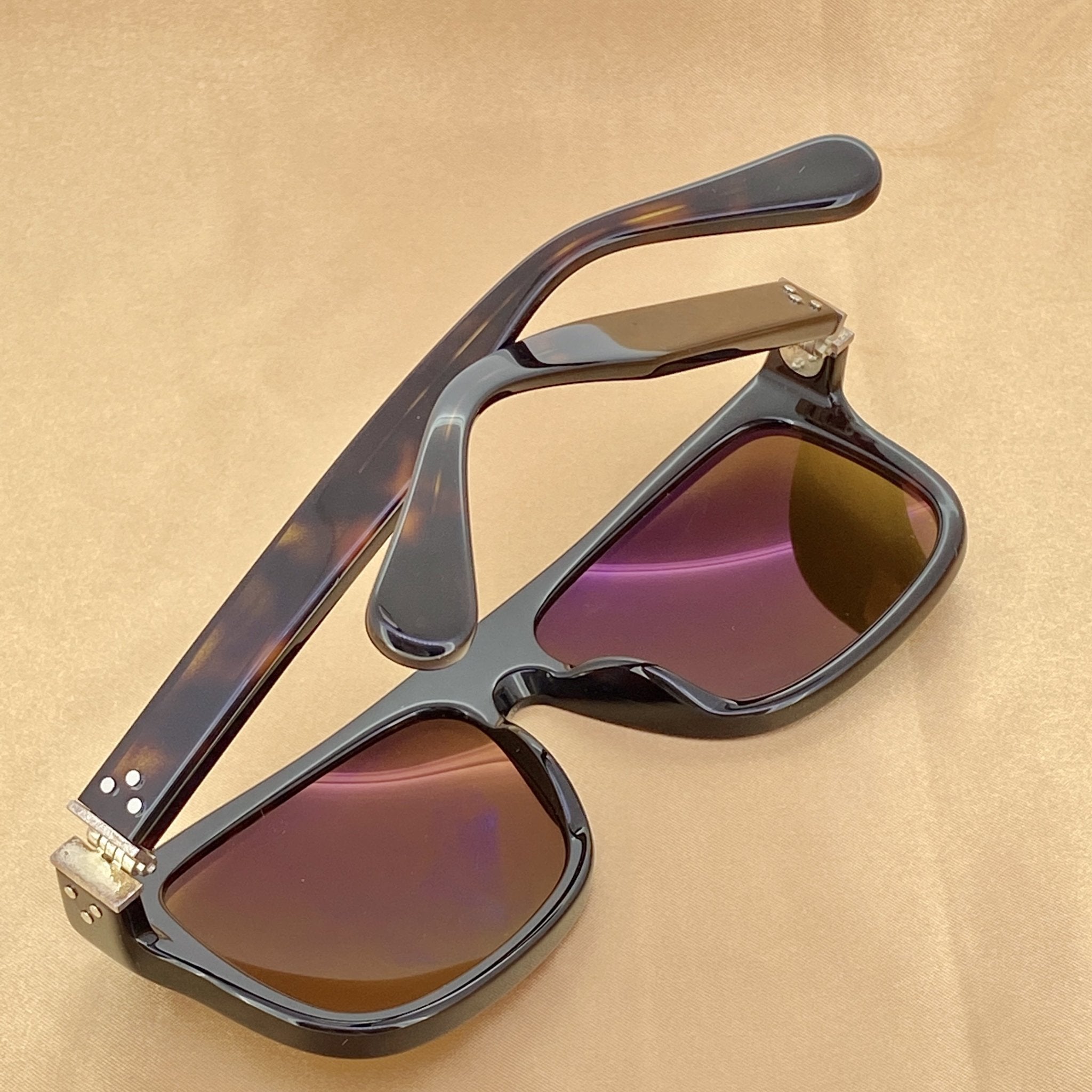 Ann Demeulemeester Men's Sunglasses Flat Top Amber Tortoise and Brown AD2C4SUN-GR8 Sunglasses