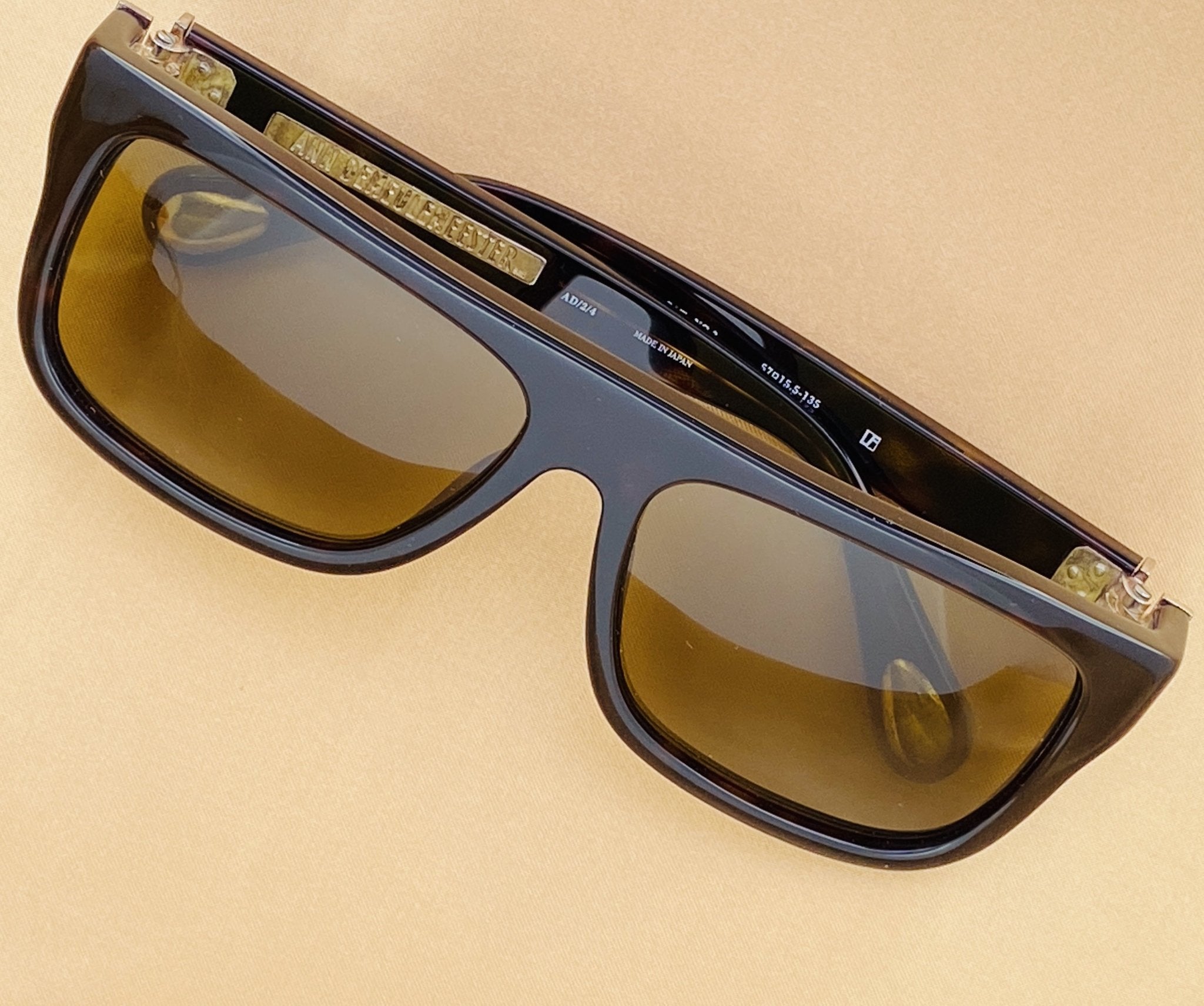 Ann Demeulemeester Men's Sunglasses Flat Top Amber Tortoise and Brown AD2C4SUN-GR8 Sunglasses