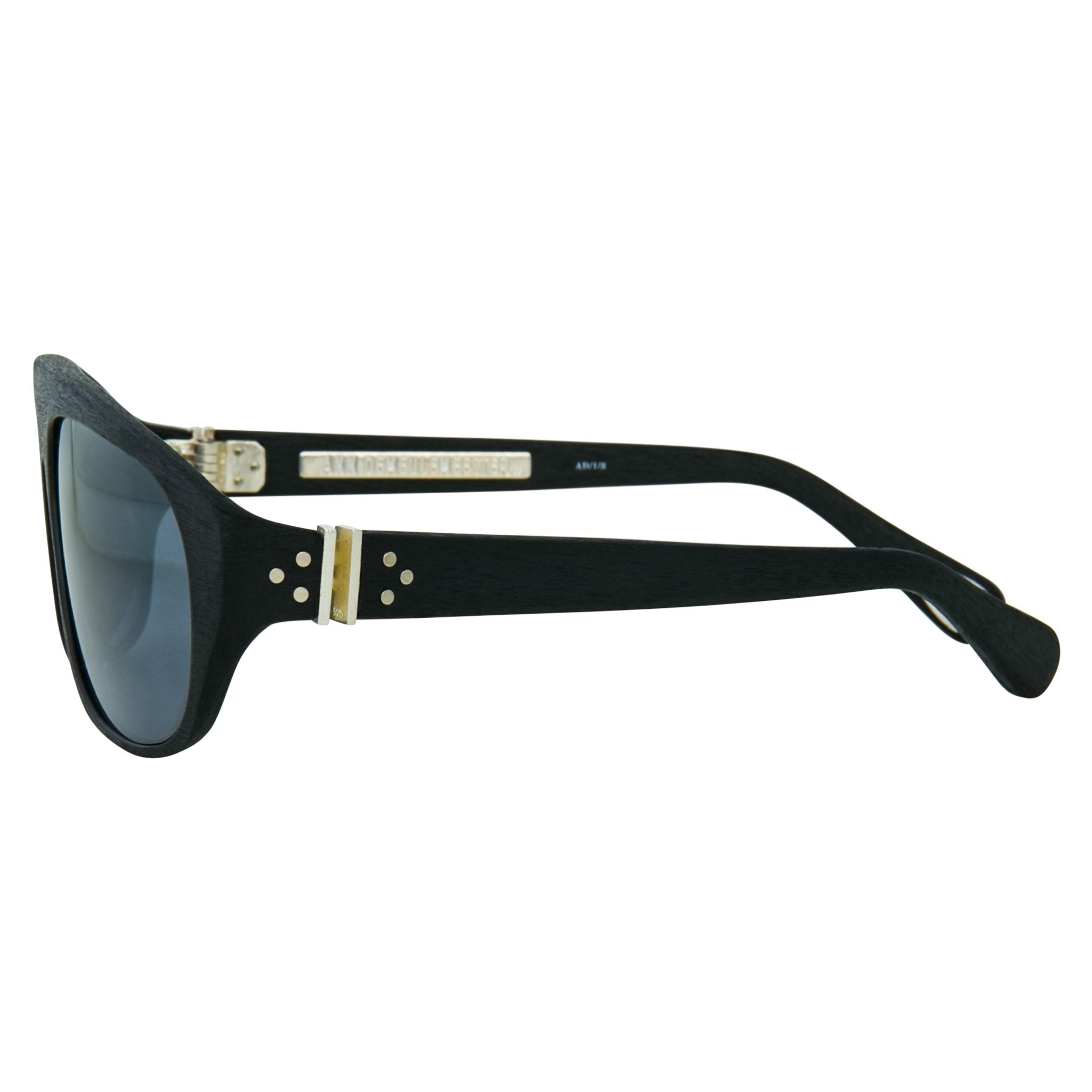 Ann Demeulemeester Men's Sunglasses Flat Top Black and Grey Mirror AD1C8SUN-GR8 Sunglasses