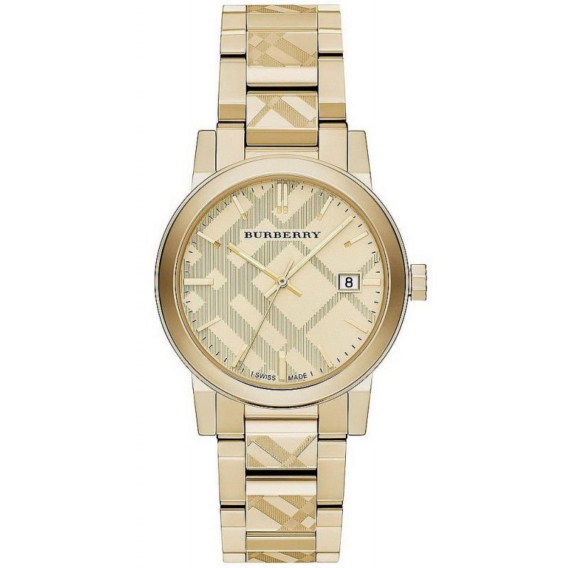 Burberry Watch The City Engraved Checked Gold BU9038-GR8 Sunglasses