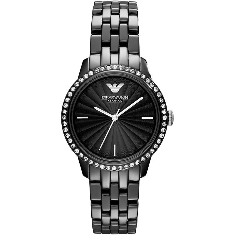 Emporio Armani Ladies Automatic Watch Crystal Ceramica Black AR1478 - Watches & Crystals