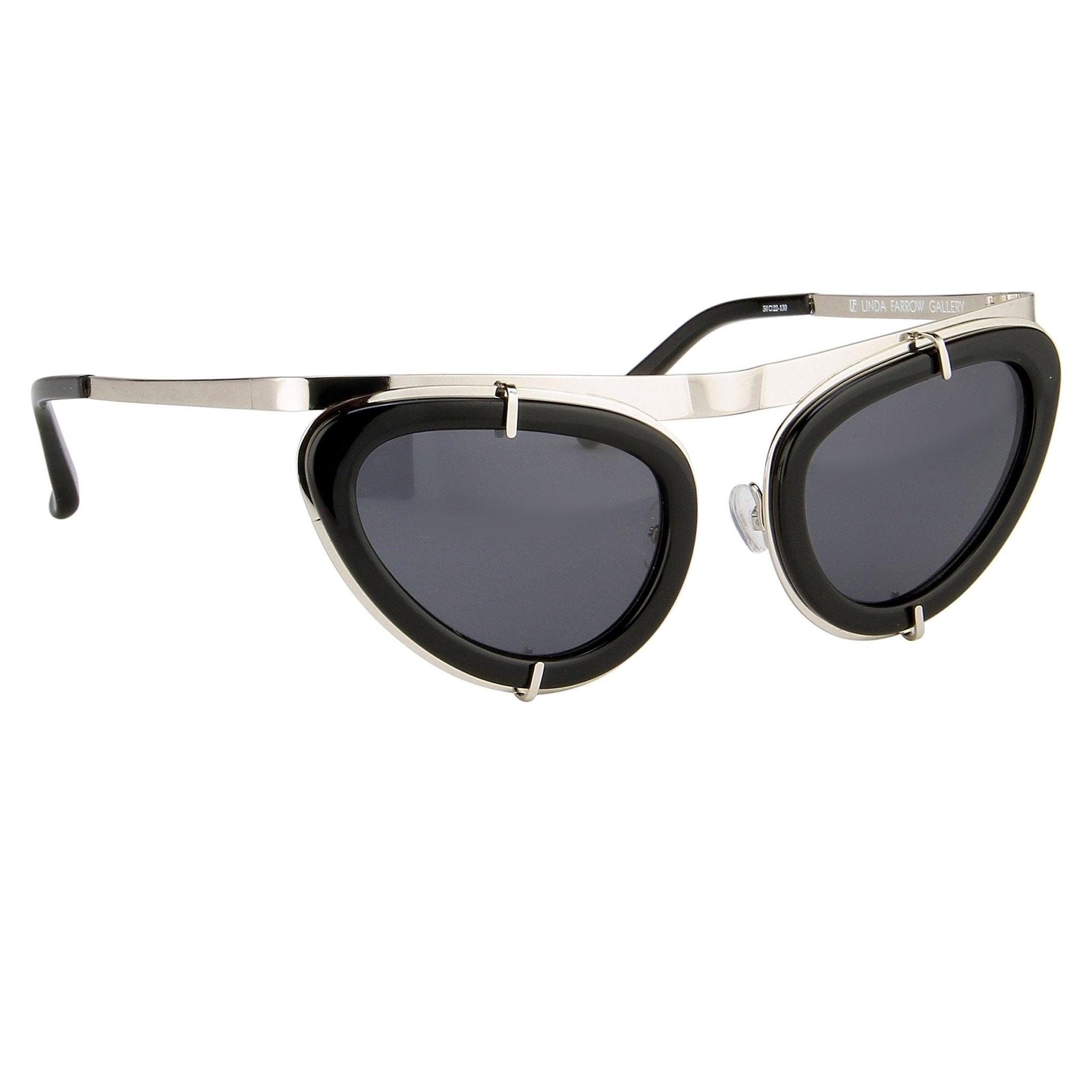 Erdem Sunglasses Cat Eye Black Shiny Silver and Grey-GR8 Sunglasses