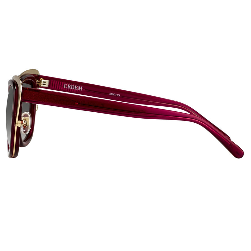 Erdem EDM17C4SUN transparent burgundy and gold cat eye sunglasses with maroon lenses