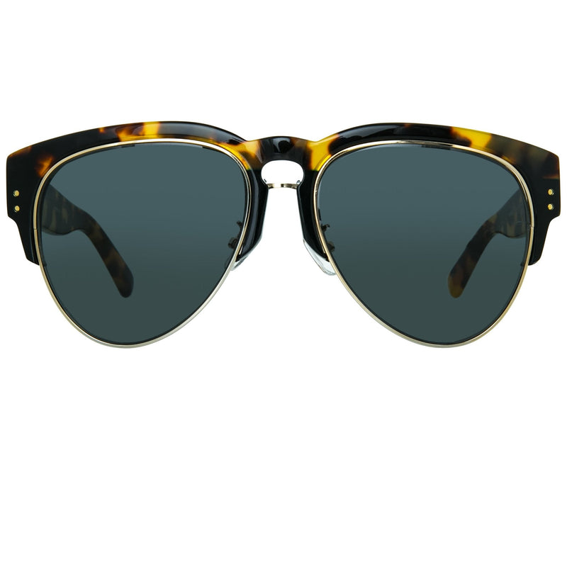 Erdem EDM25C4SUN black and gold tortoise shell aviator sunglasses with grey lenses
