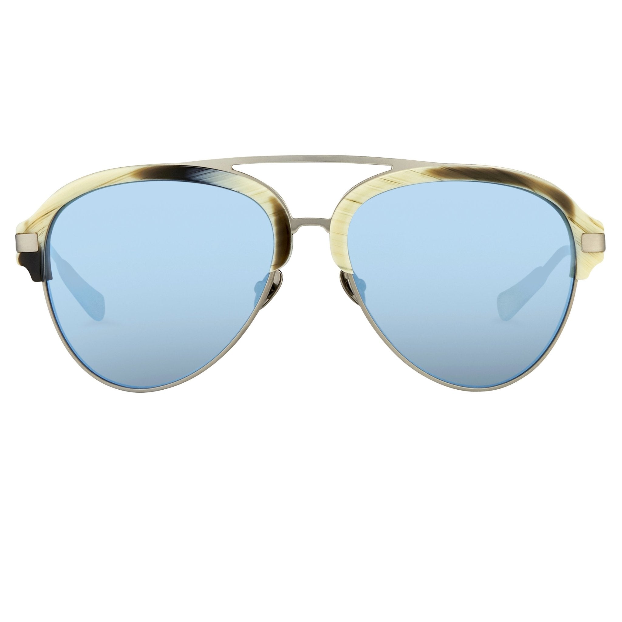 Kris Van Assche Sunglasses Brown Horn Brushed Silver and Blue Mirror Lenses Category 3 - KVA74C4SUN - Watches & Crystals