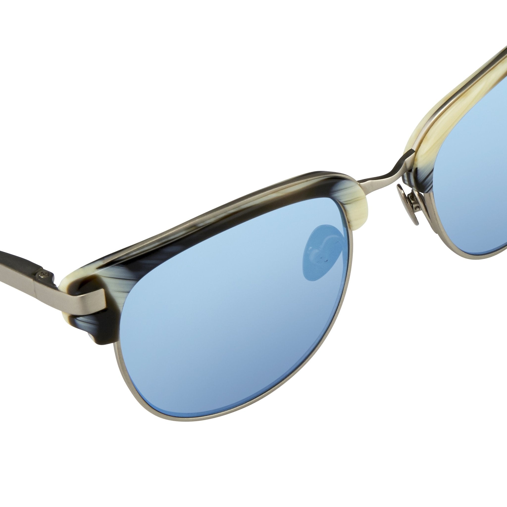 Kris Van Assche Sunglasses with D-Frame Brown Horn Brushed Silver and Blue Mirror Lenses Category 3 - KVA76C4SUN - Watches & Crystals