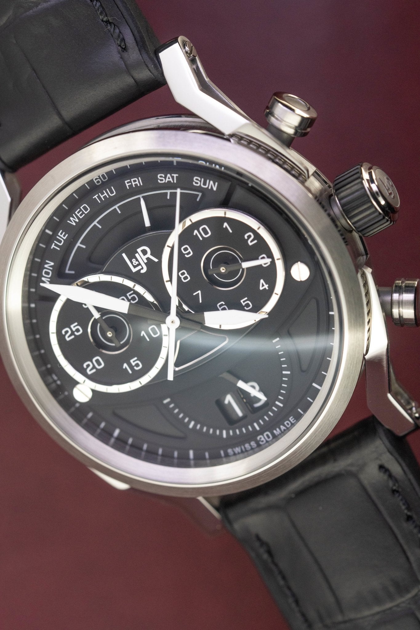 L&Jr Men's Watch Chronograph Day and Date Black S1502-GR8 Sunglasses