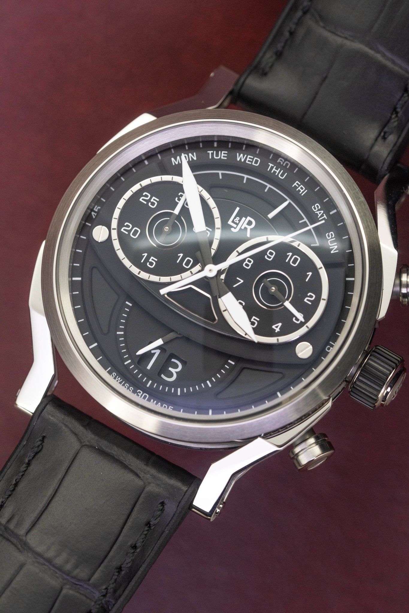 L&Jr Men's Watch Chronograph Day and Date Black S1502-GR8 Sunglasses