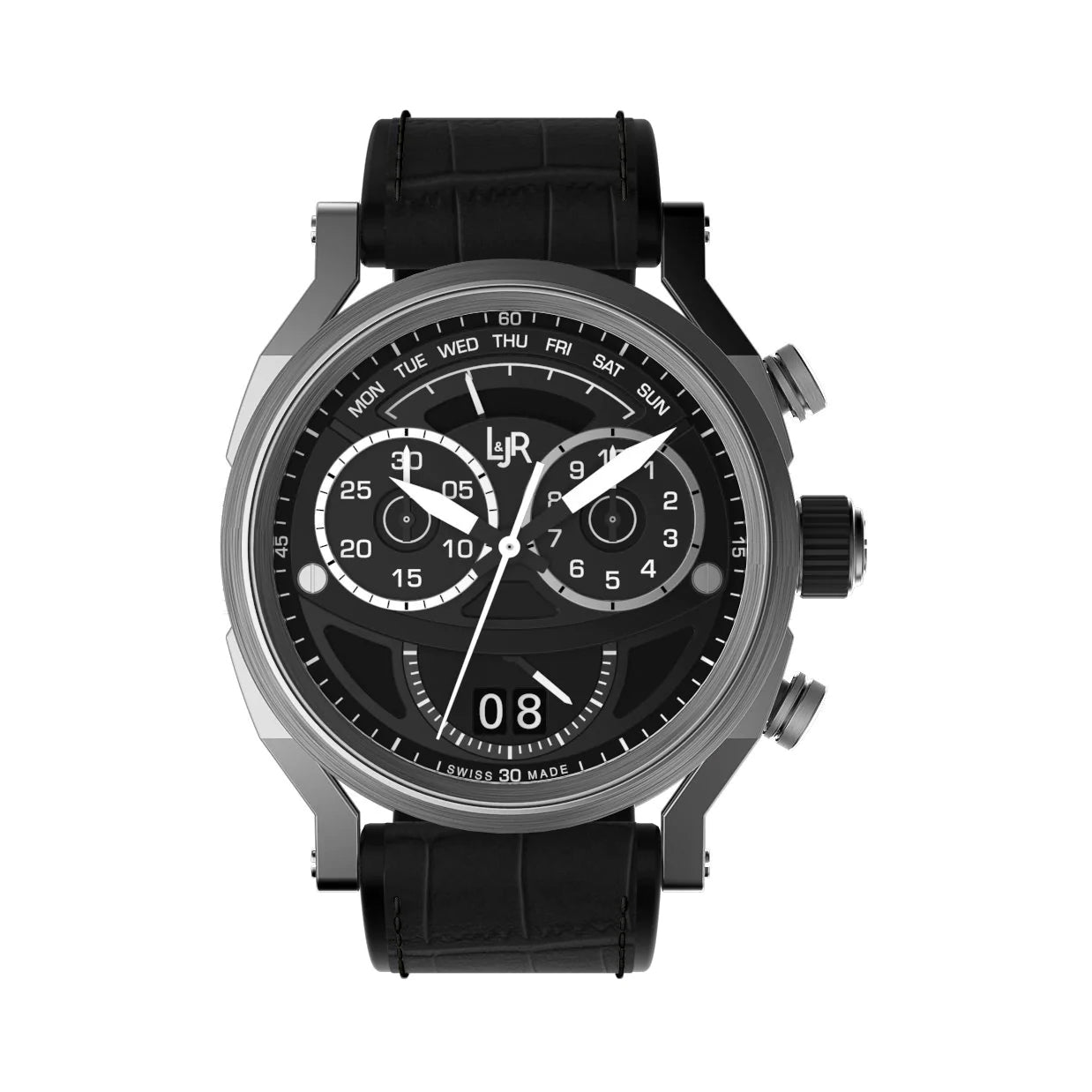 L&Jr Men's Watch Chronograph Day and Date Black S1502-GR8 Sunglasses