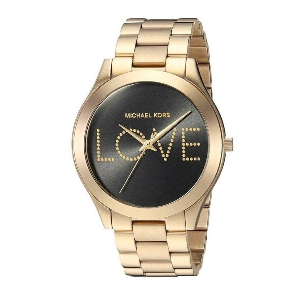 Michael Kors Ladies Watch Slim Runway 'LOVE' Gold MK3803 - Watches & Crystals