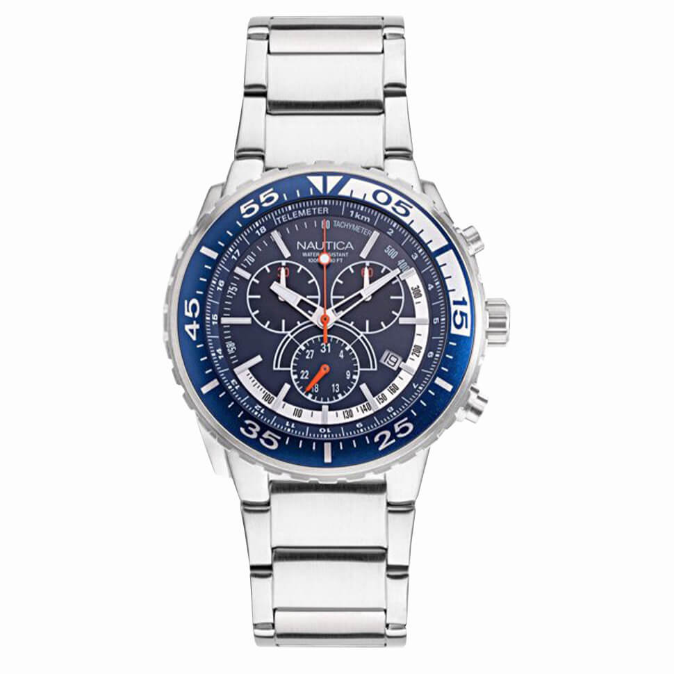 Nautica Men's Watch Chronograph Castle Silver NAPCAS902-GR8 Sunglasses