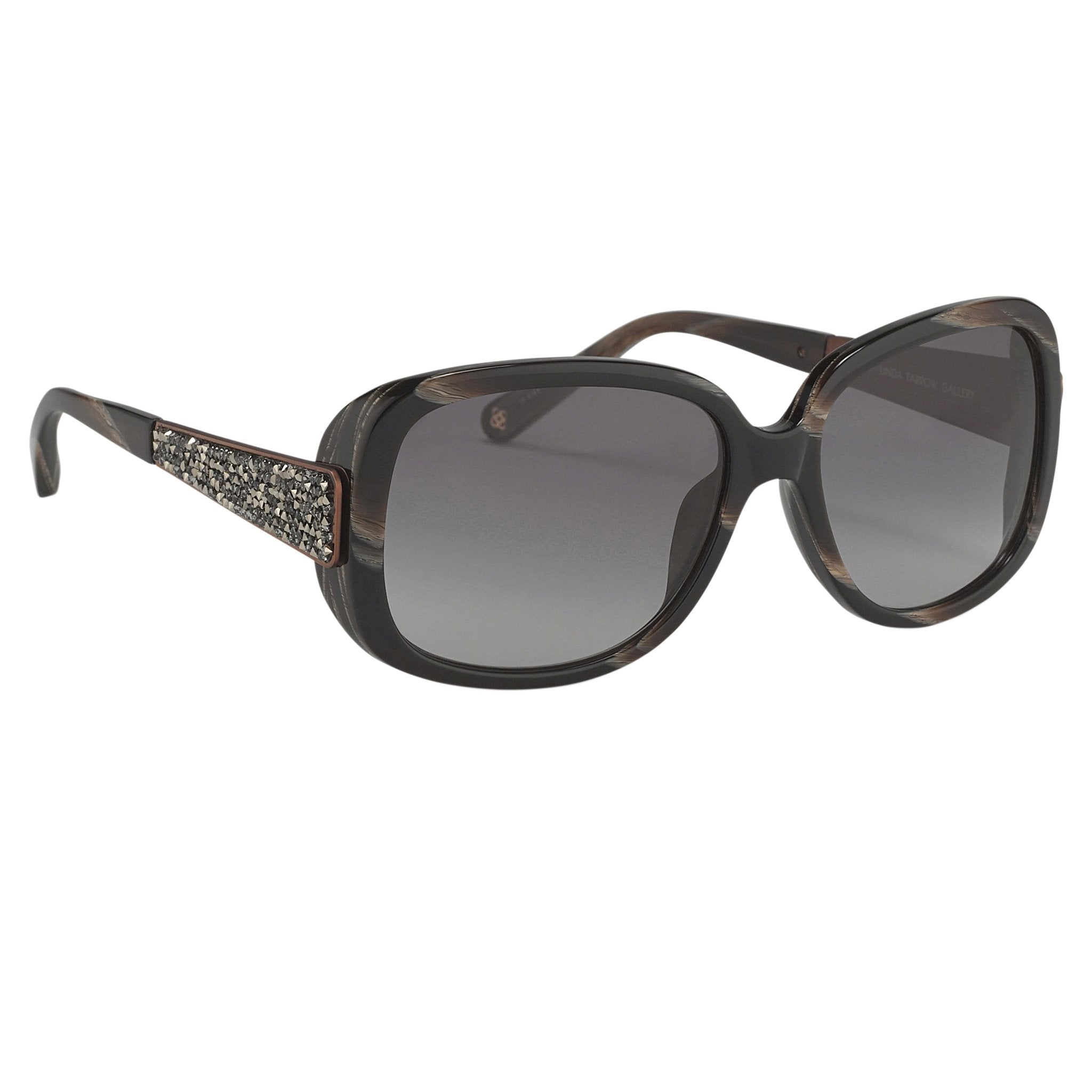 Oscar De La Renta Women Sunglasses Gemstones Oversized Frame Horn Bronze With Grey Graduated Lens ODLR64C2SUN - Watches & Crystals