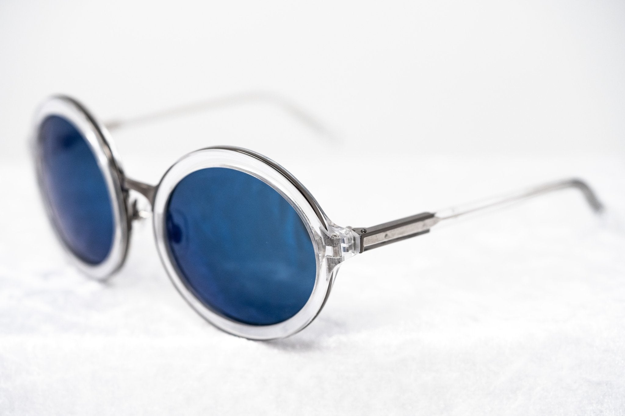 Phillip Lim Sunglasses Round Female Clear and Gun Metal with CAT3 Blue Mirror Lenses - PL11C25SUN - Watches & Crystals
