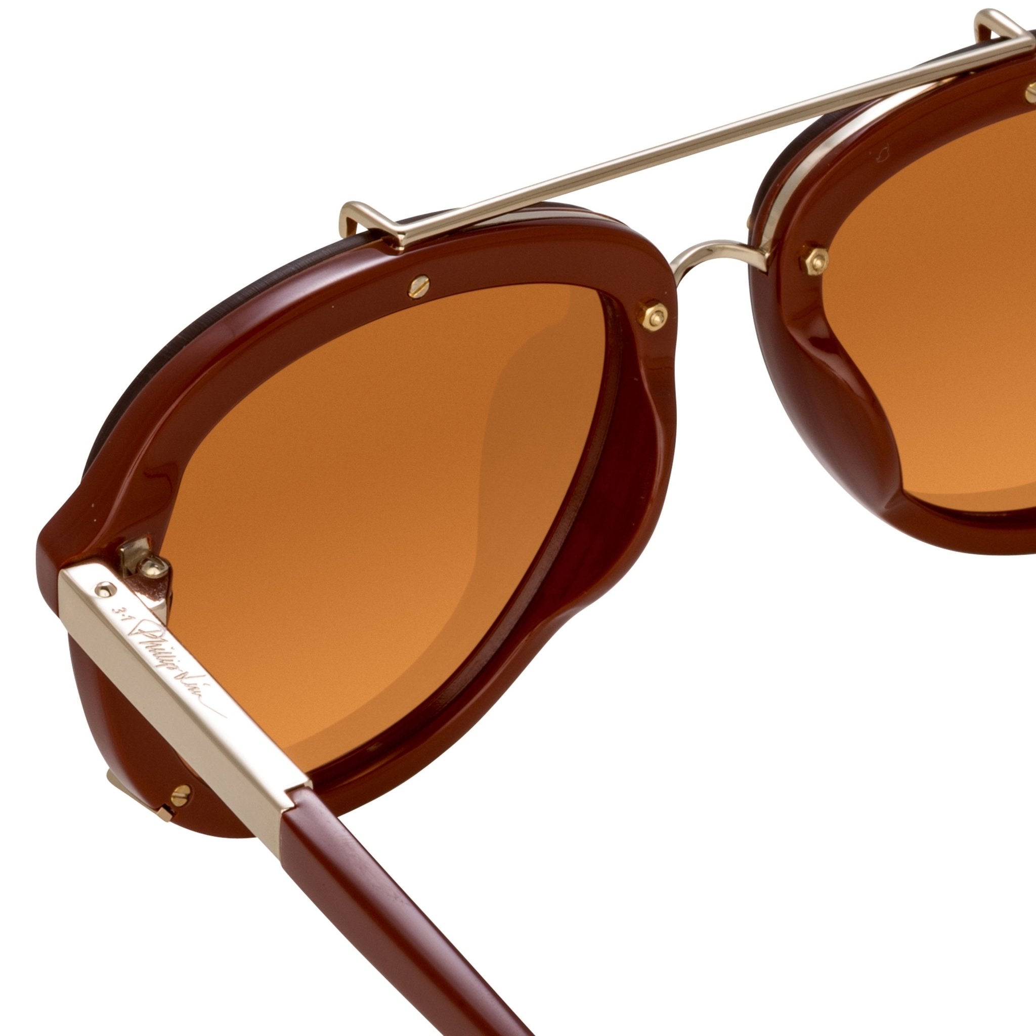 Phillip Lim Sunglasses Unisex Rust and Light Gold Aviator with Rust Mirror Lenses Category 3 - PL162C13SUN - Watches & Crystals