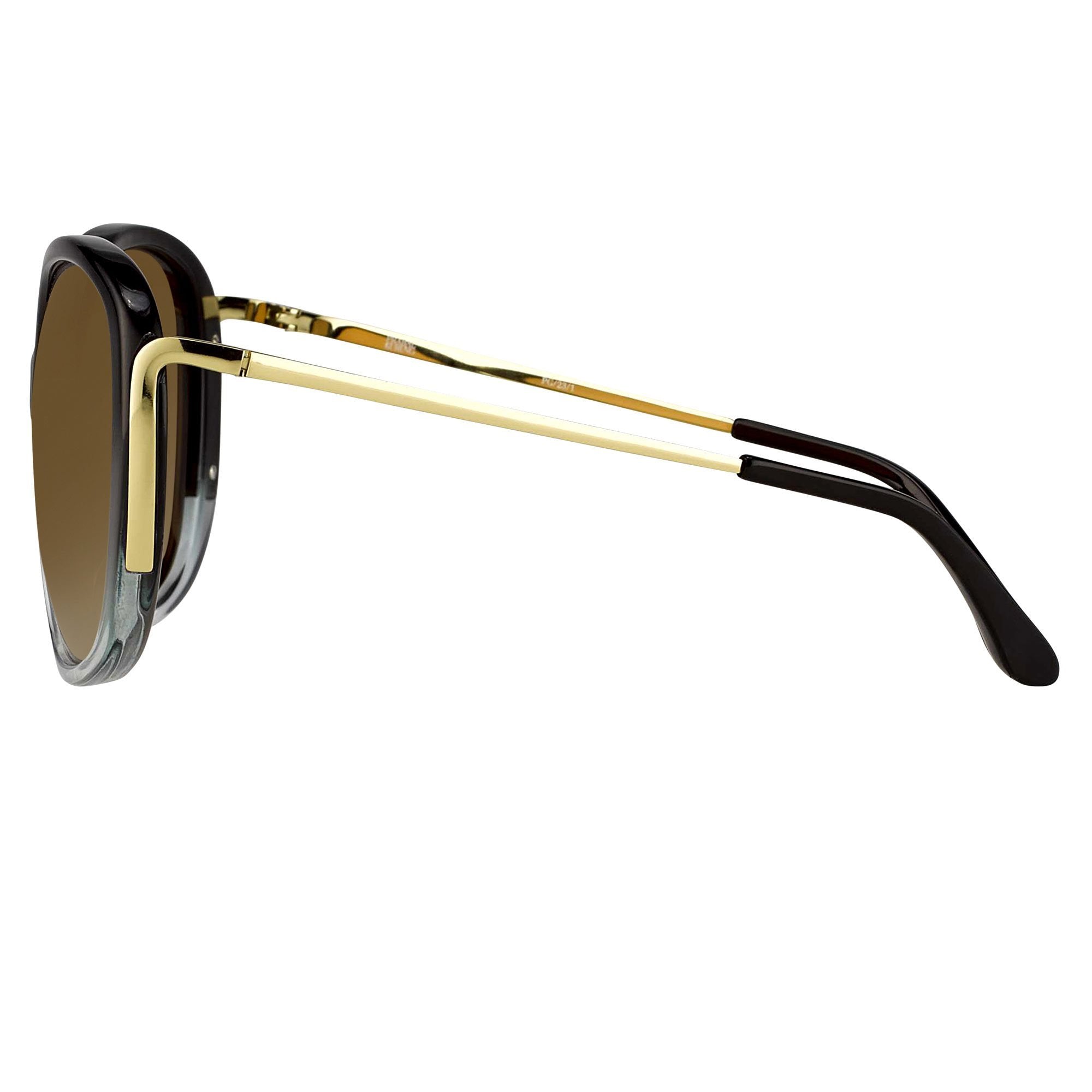 Prabal Gurung Sunglasses Oversized Female Black to Clear/Gold Frame Category 2 Gold Mirror Lenses PG23C1SUN - Watches & Crystals