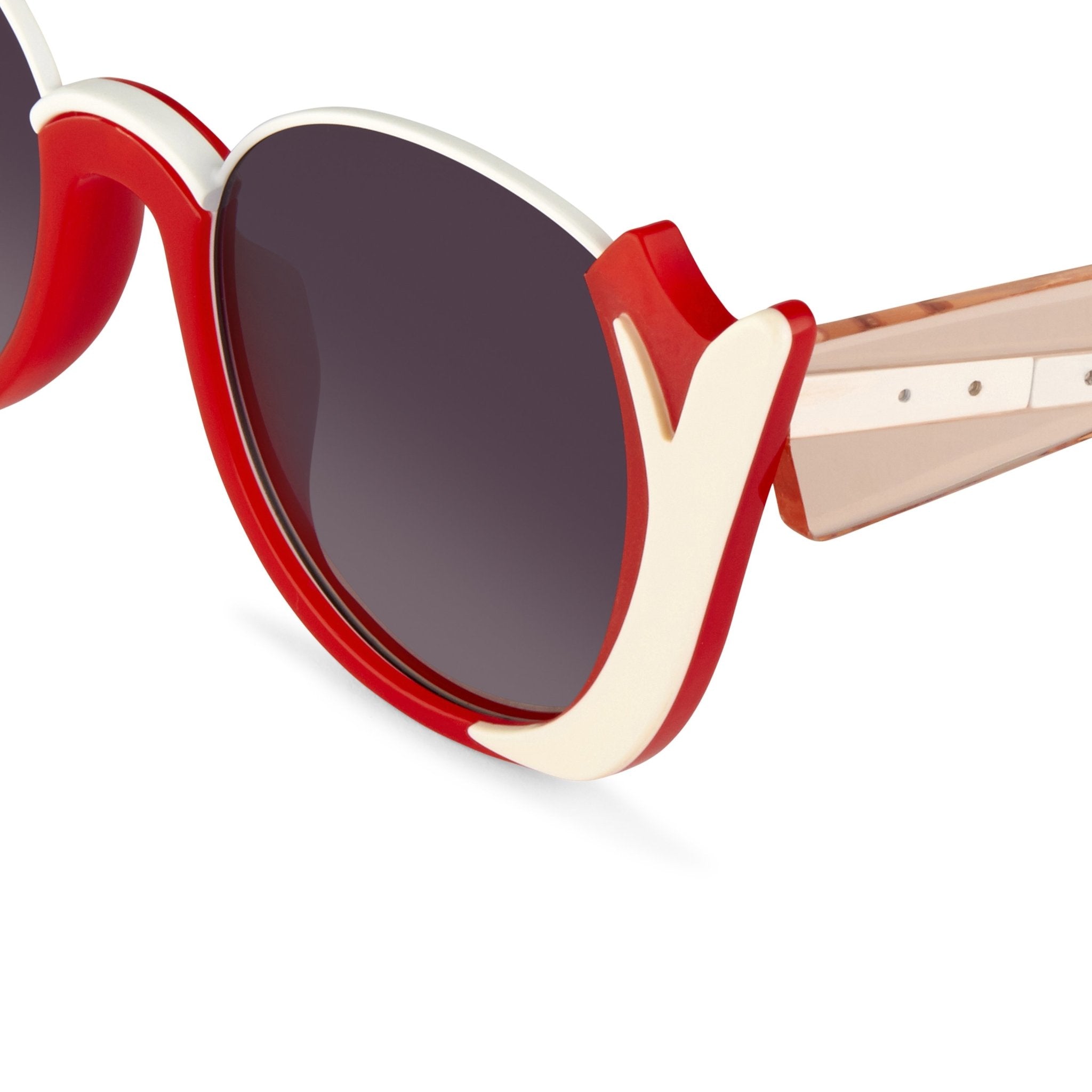 Prabal Gurung Sunglasses Round Crimson Ivory White With Dark Grey Category 3 Graduated Lenses PG24C4SUN - Watches & Crystals