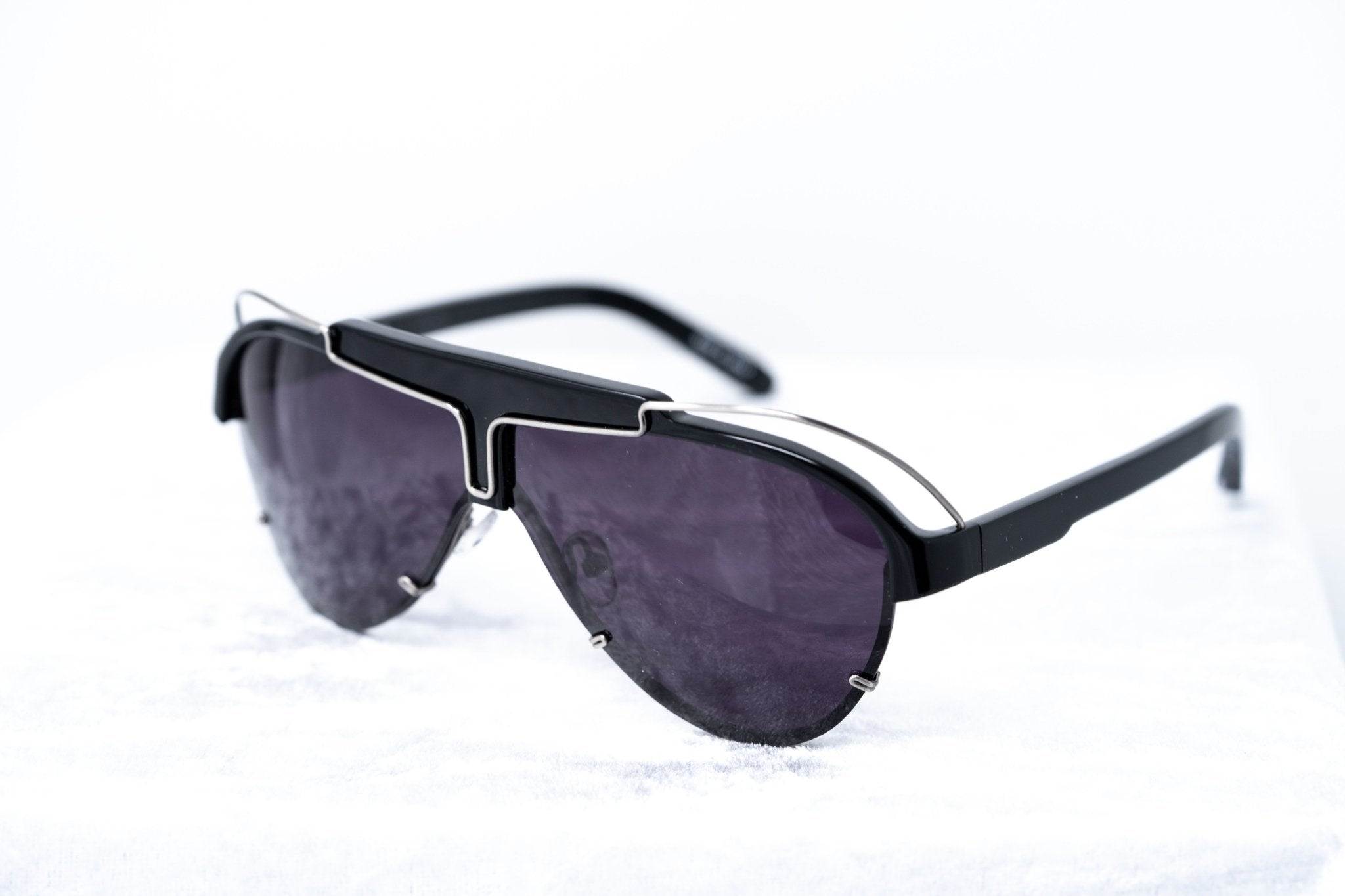 Yohji Yamamoto Unisex Sunglasses Black/Silver and Dark Purple Lenses Category 4 - YY11ASTRONAUTC2SUN - Watches & Crystals